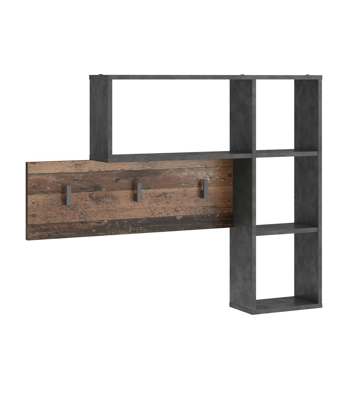 KANDA - Porte-Manteau Mural 3 Crochets 4 Niches