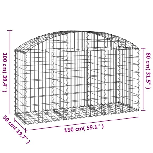 NNEVL Arched Gabion Basket 150x50x80/100 cm Galvanised Iron