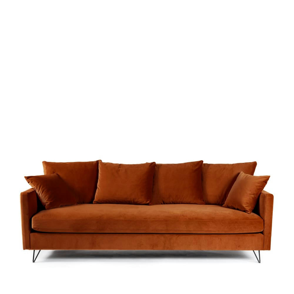 VILLABON - Canapé convertible 3 places en velours pieds épingles noirs rouille