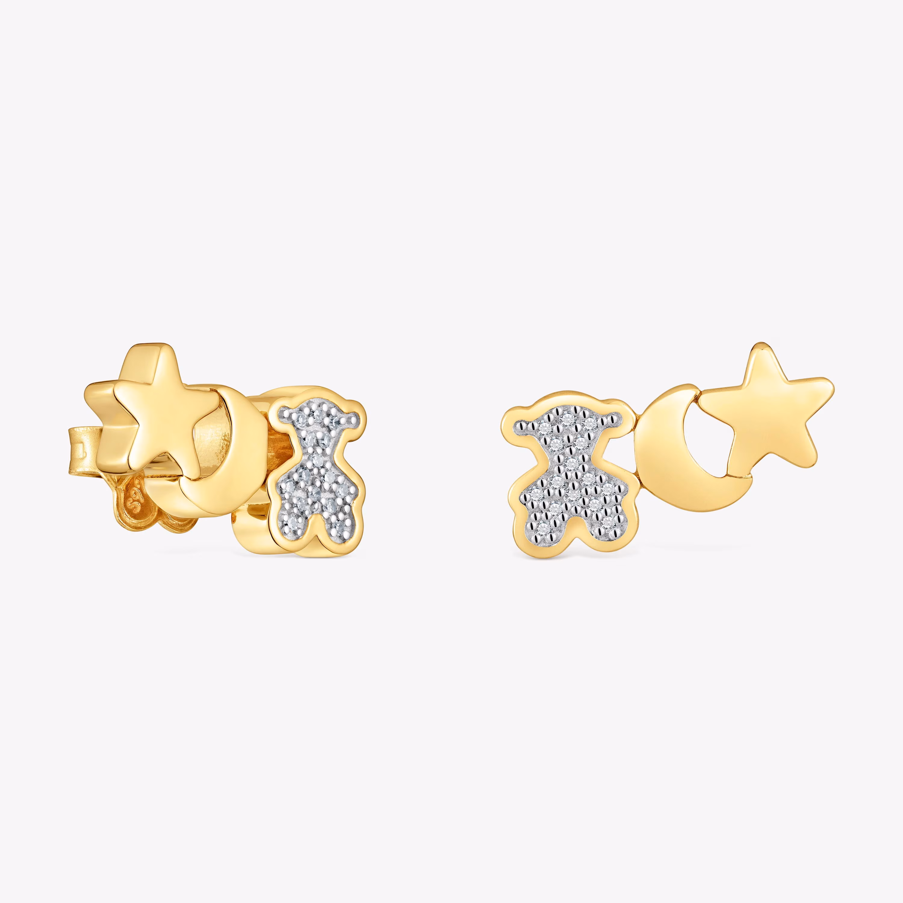 Pendientes trepadores con baño de oro 18 kt sobre plata y diamantes TOUS 1950