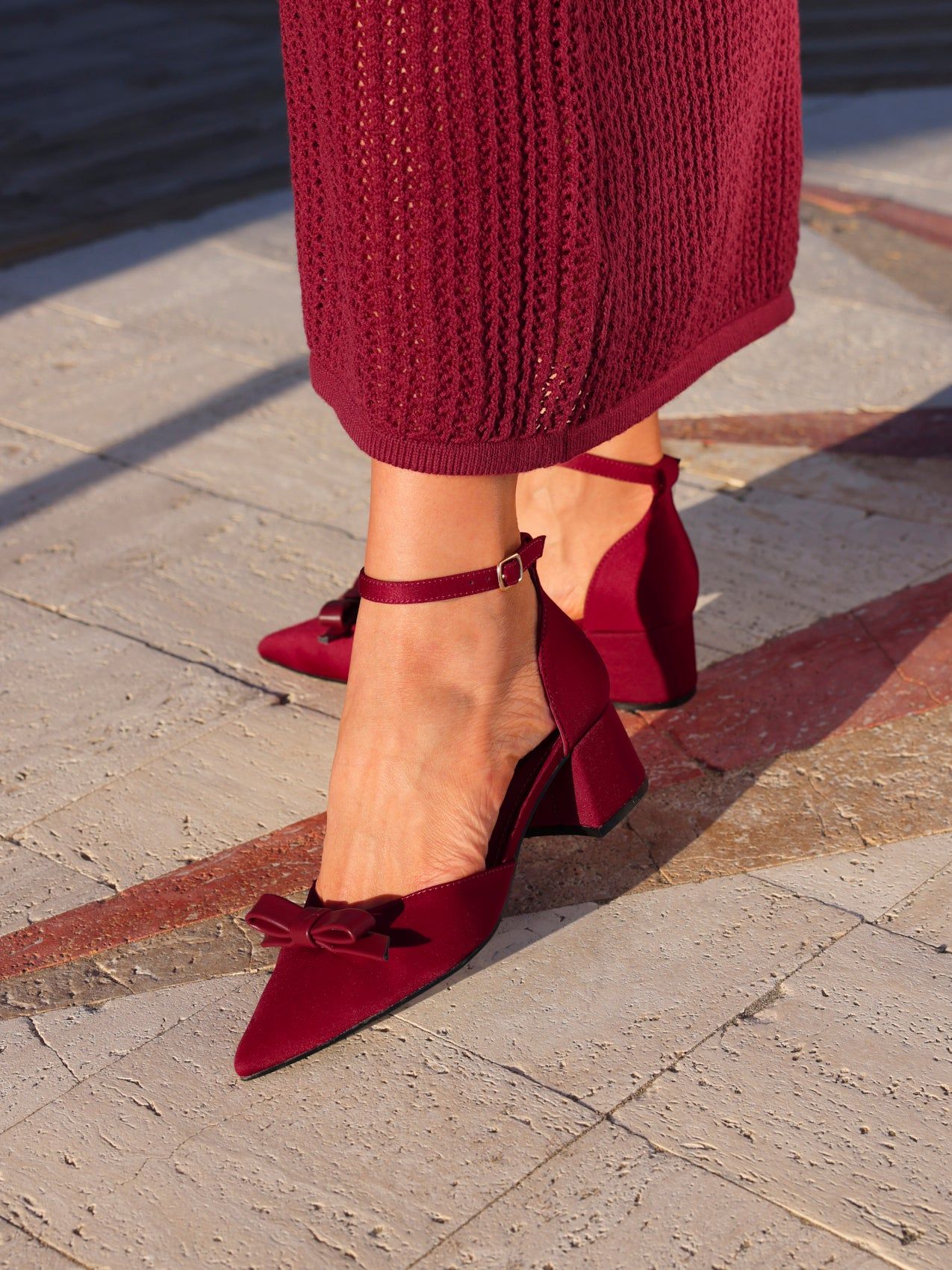Linzi Orla Burgundy Scuba Low Block Court Heel