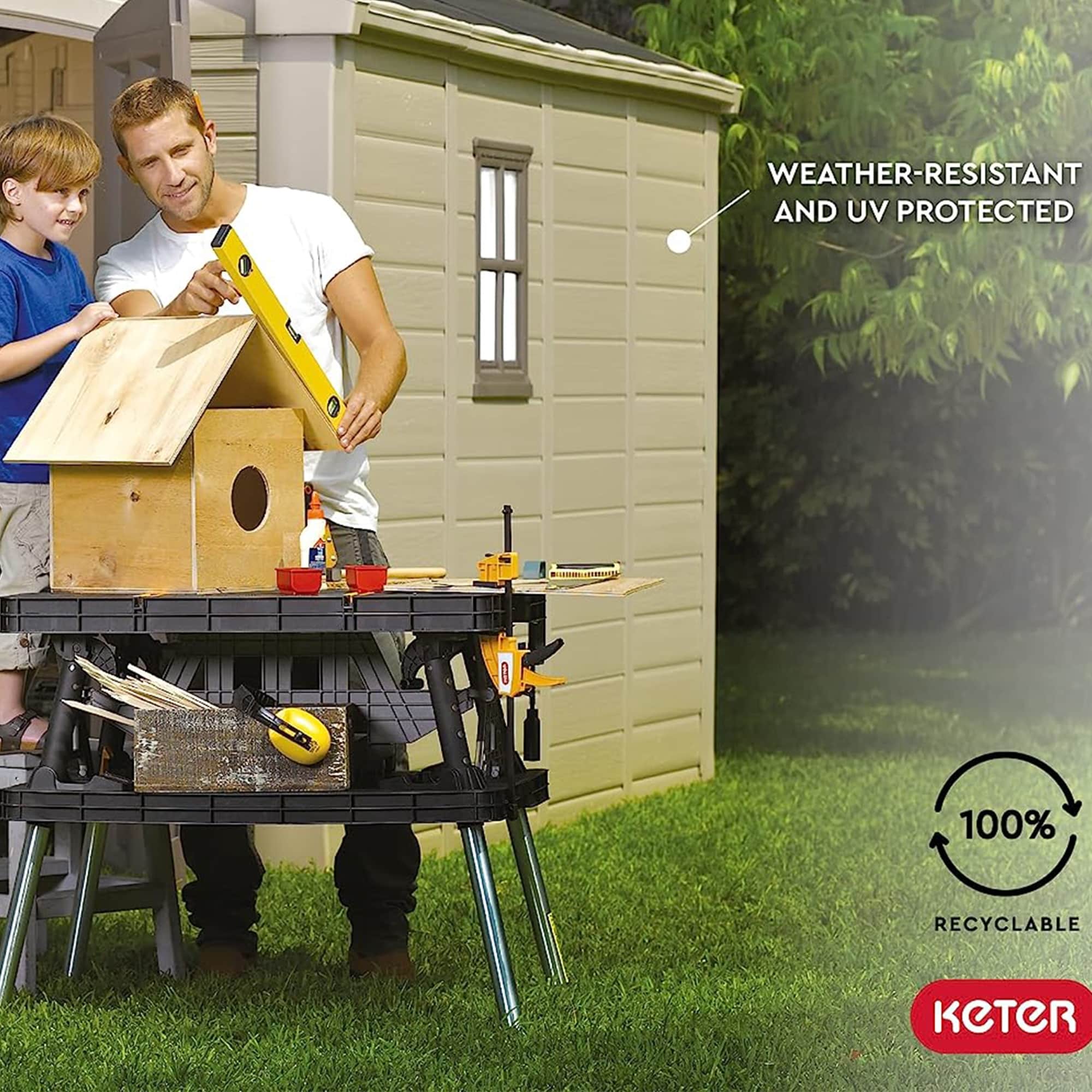 Keter 211203 Factor 8 x 11 All Weather Resistant Outdoor Storage Shed, Taupe - 130.5 x 95.5 x 95.5 inches