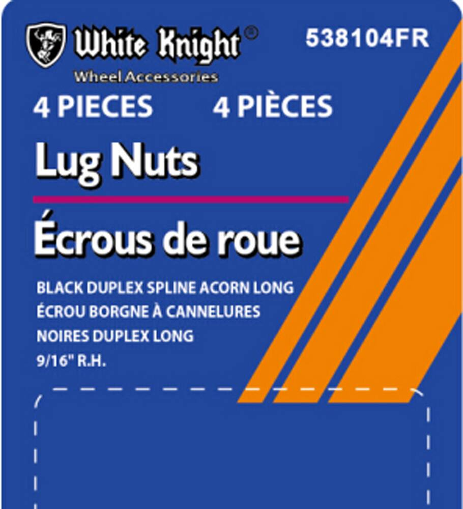 White Knight 538104FR Long Duplex Spline Lug Nuts, Black