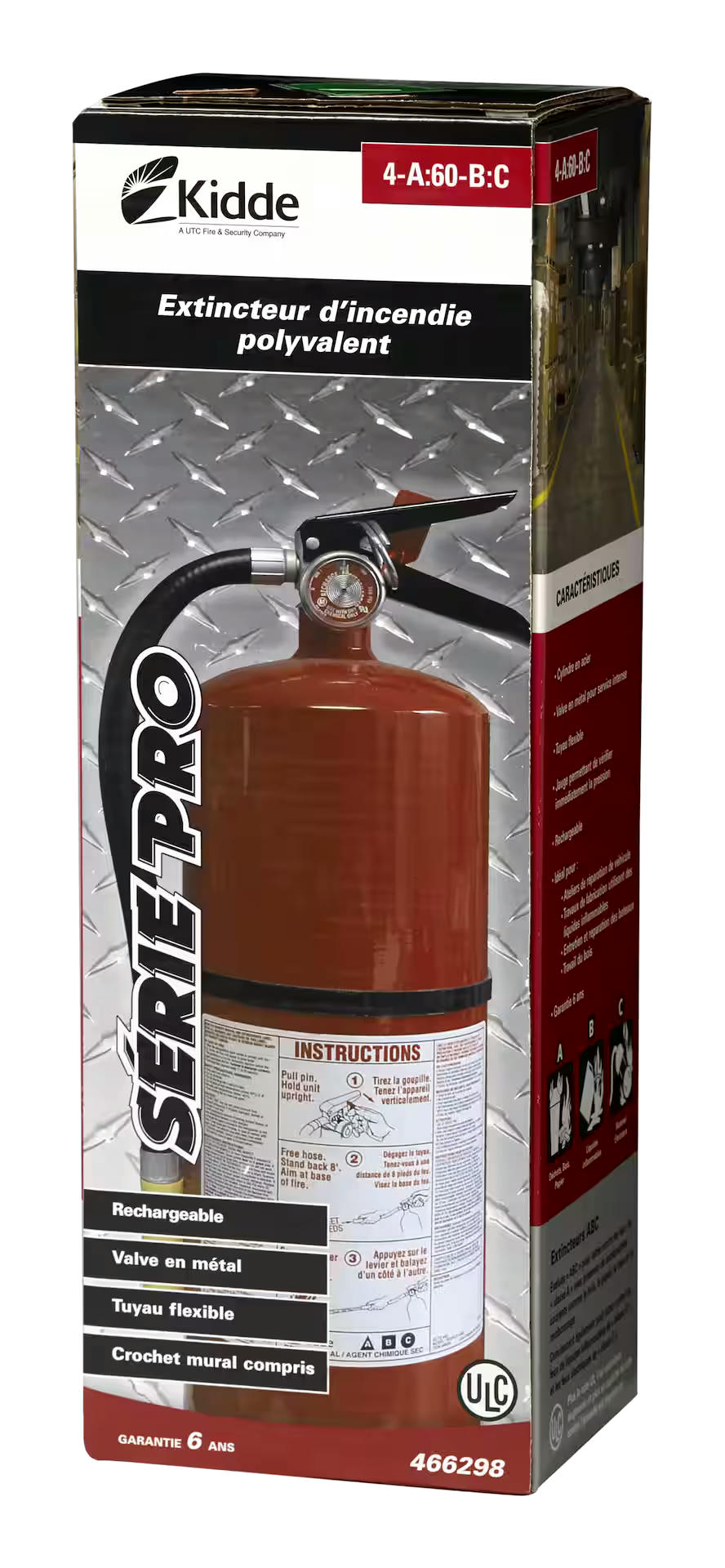 Kidde PRO 4A60BC Consumer Rechargeable Fire ExtinguisherWith Wall Mounting Brackets, 10-lb, Red
