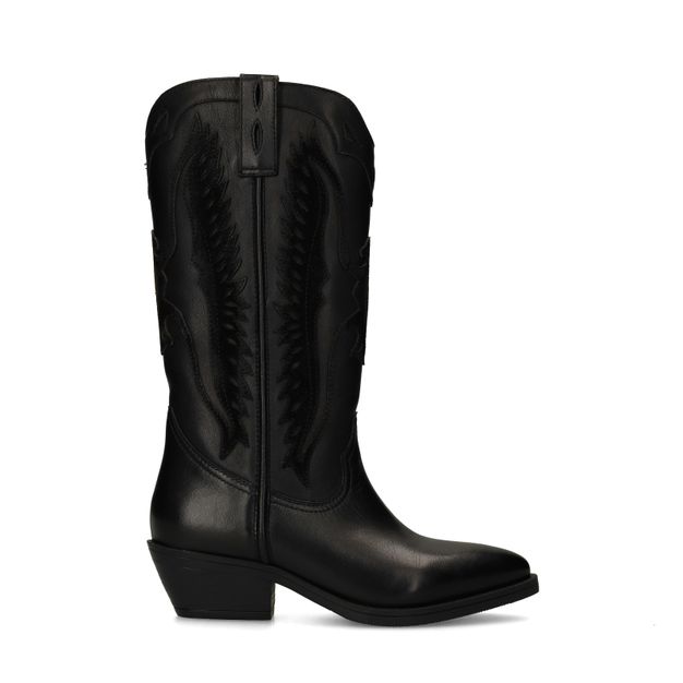 Zwarte leren cowboylaarzen met suède details