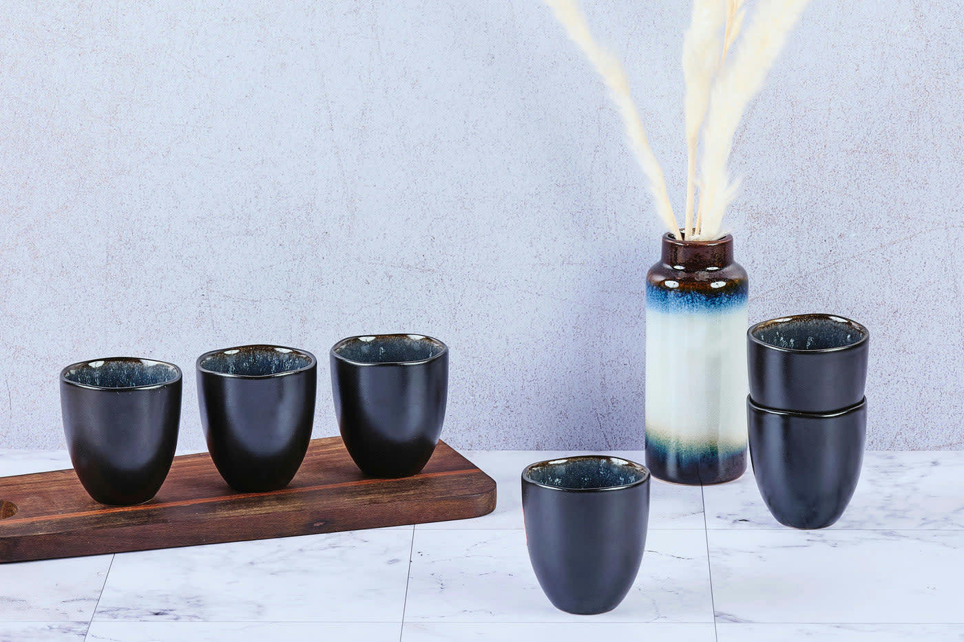 REACTIV - Lot de 6 tasses en grès bleu D7