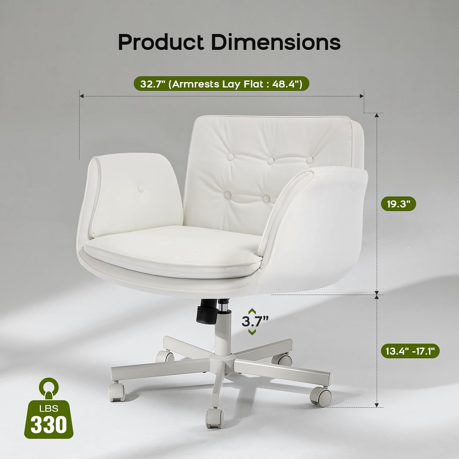 amseatec Criss Cross Chair with Armrests & Wheels, PU Leather Vanity Chair, Comfortable Adjustable Swivel Computer Office Desk Chairs for Home, Make Up, Bed Room (White)