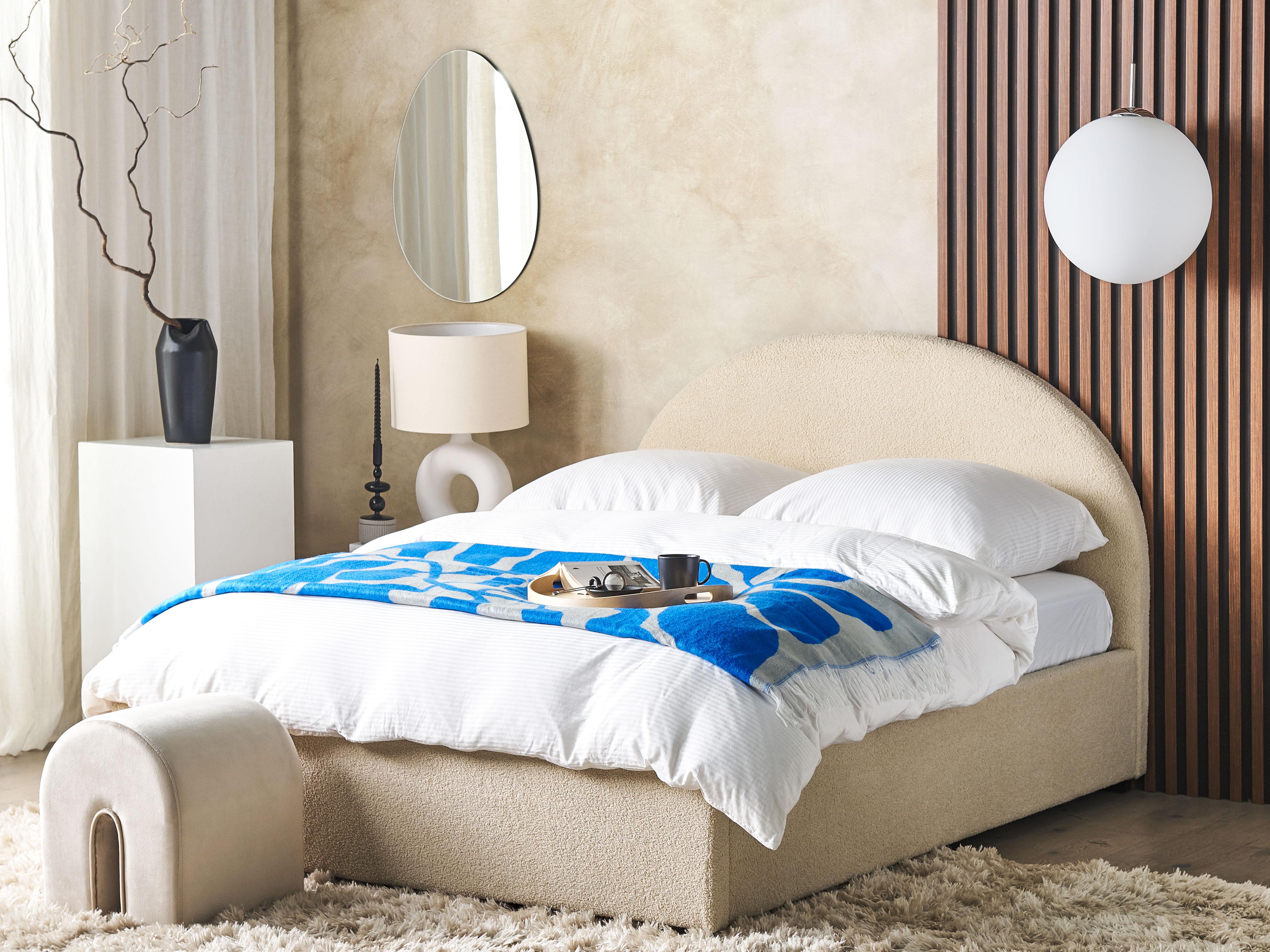 Ottoman Bed Boucle VAUCLUSE 140 x 200 cm (EU Double) Beige