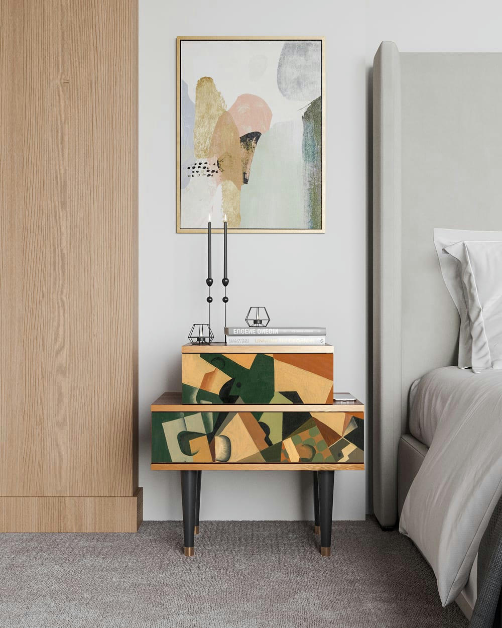 GLASS AND CHECKERBOARD BY JUAN GRIS - Table de chevet multicolore 2 tiroirs L 58 cm