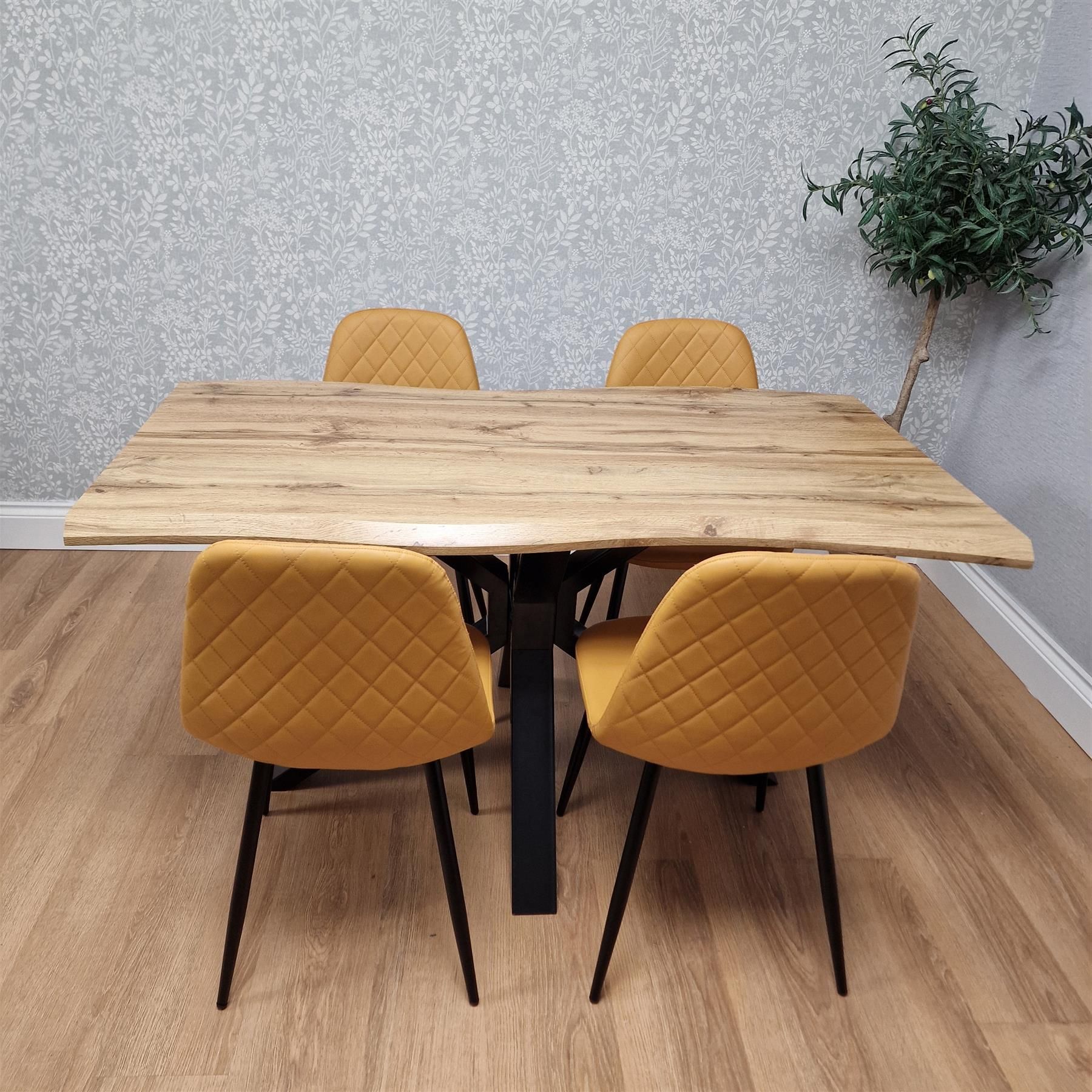 KOSY KOALA Modern Dining Table with 4 Mustard Gem pattern Faux Leather Chairs