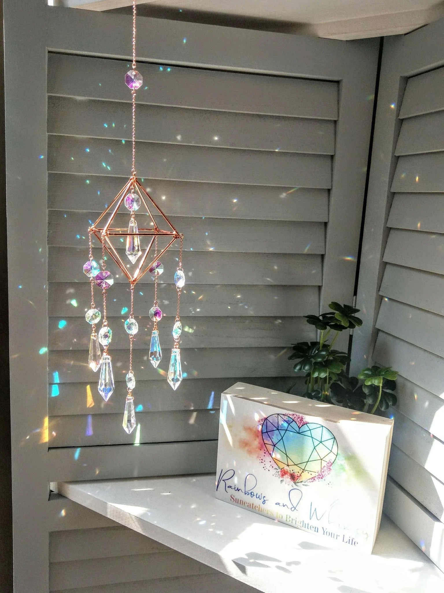 Geometric #3 in Rose Gold - Modern Crystal Suncatcher Mobile / Rainbow Maker / Prism Sun Catcher / Decor - Elemental (Rainbows and Whimsy)