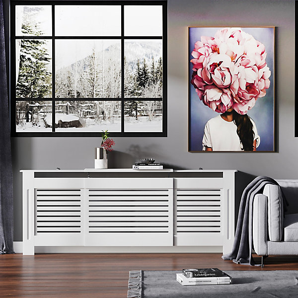 Cache-radiateur design contemporain longueur extensible 139-208,5L x 20,5I x 82,5H cm MDF blanc