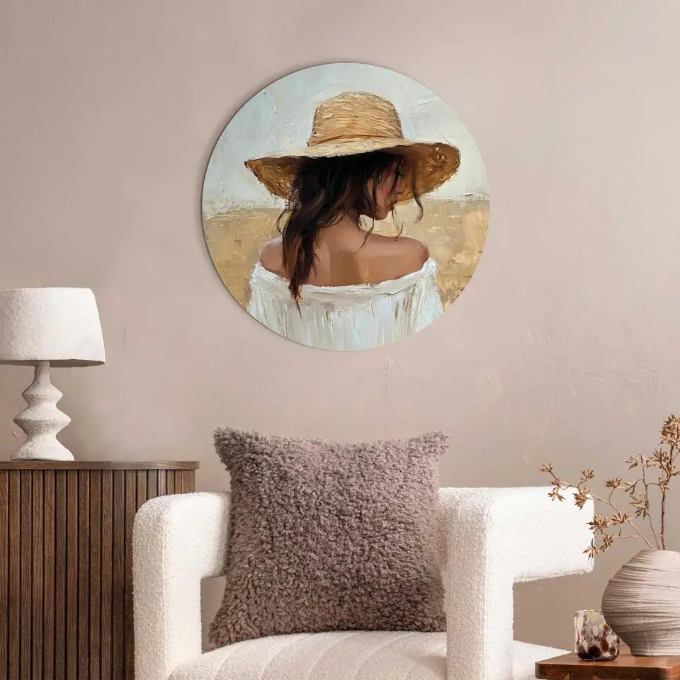 Glasschilderij Onder de strohoed - &Oslash; 50 - Beige