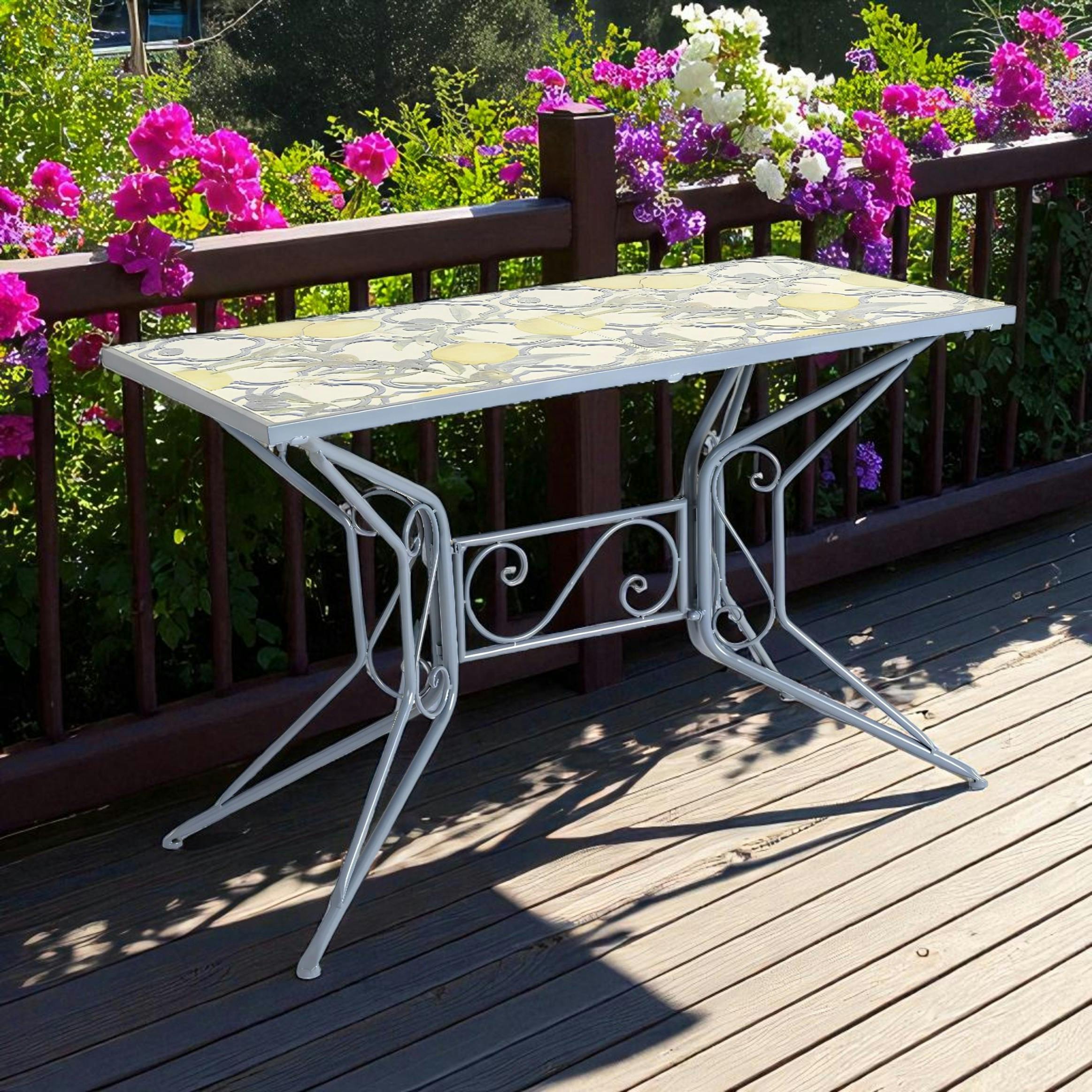 Table de jardin bleue décor mosaïque citrons 118 cm GRENADE