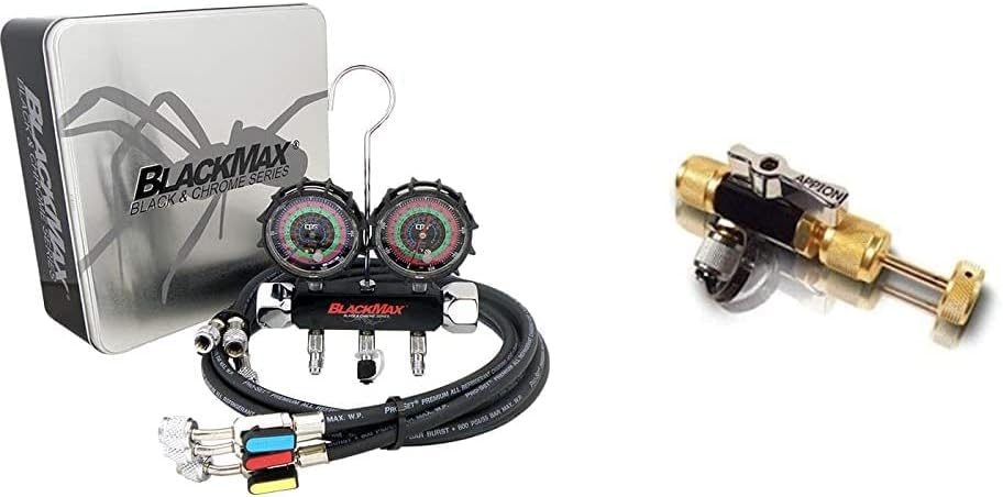 2V Manifold Gauge Set with Appion 1/4 MegaFlow Vacuum-Rated Valve Core Removal Tool(Hoses + Removal Tool)