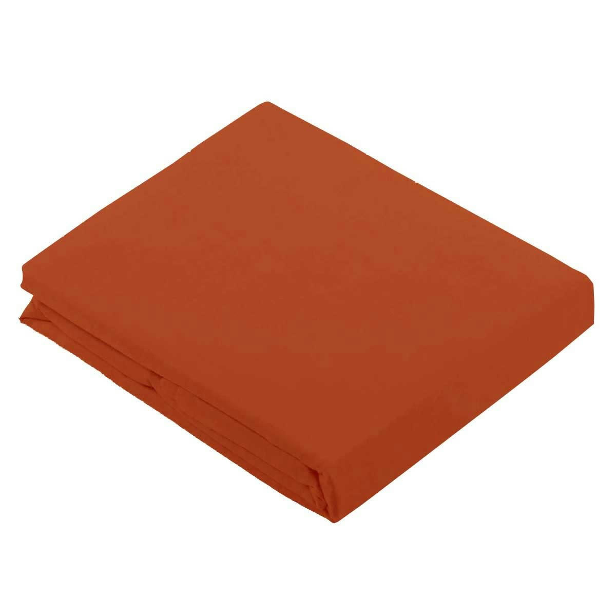 - Drap plat uni en 100 % coton coton orange corail  x