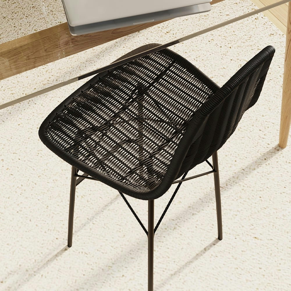 TIPTUR - Chaise de bar 63 cm en résine tressé noire (lot de 2)