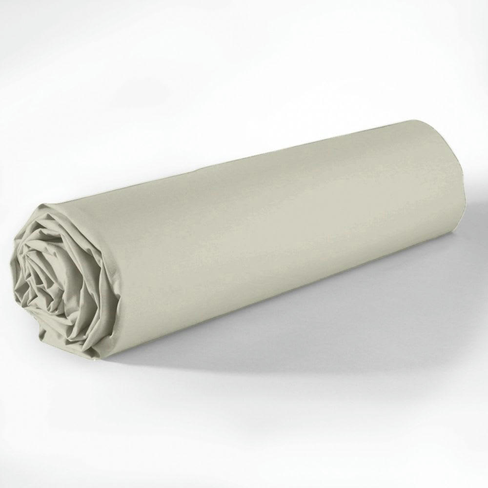 - Drap housse 2 places coton beige ivoire 160x200 cm