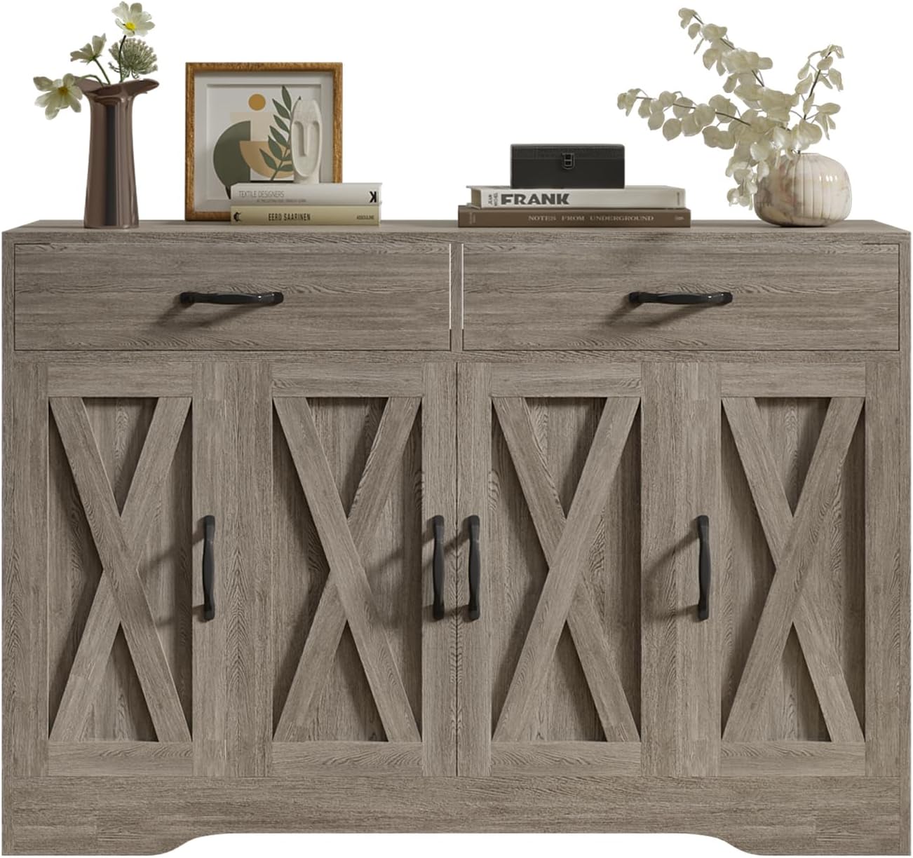 Sideboard Cabinet with Drawers, 47 W Sideboard Buffet Storage Cabinet with Storage for Kitchen, Farmhouse Coffee Bar Cabinets with Shlves and Doors for Hallway, Gray