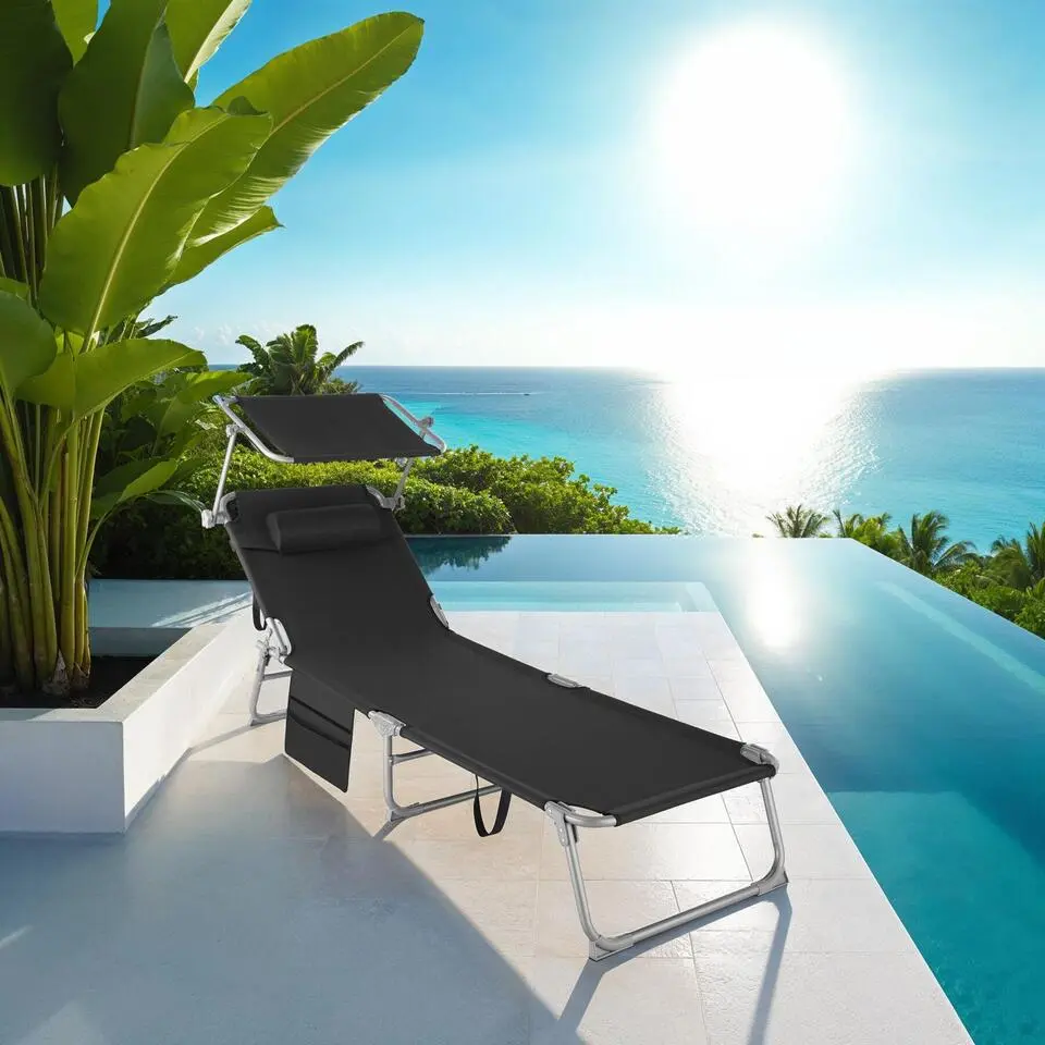 tectake Ligbed Chlo&eacute; 4-niveaus, hoofdkussen en tas, Zwart