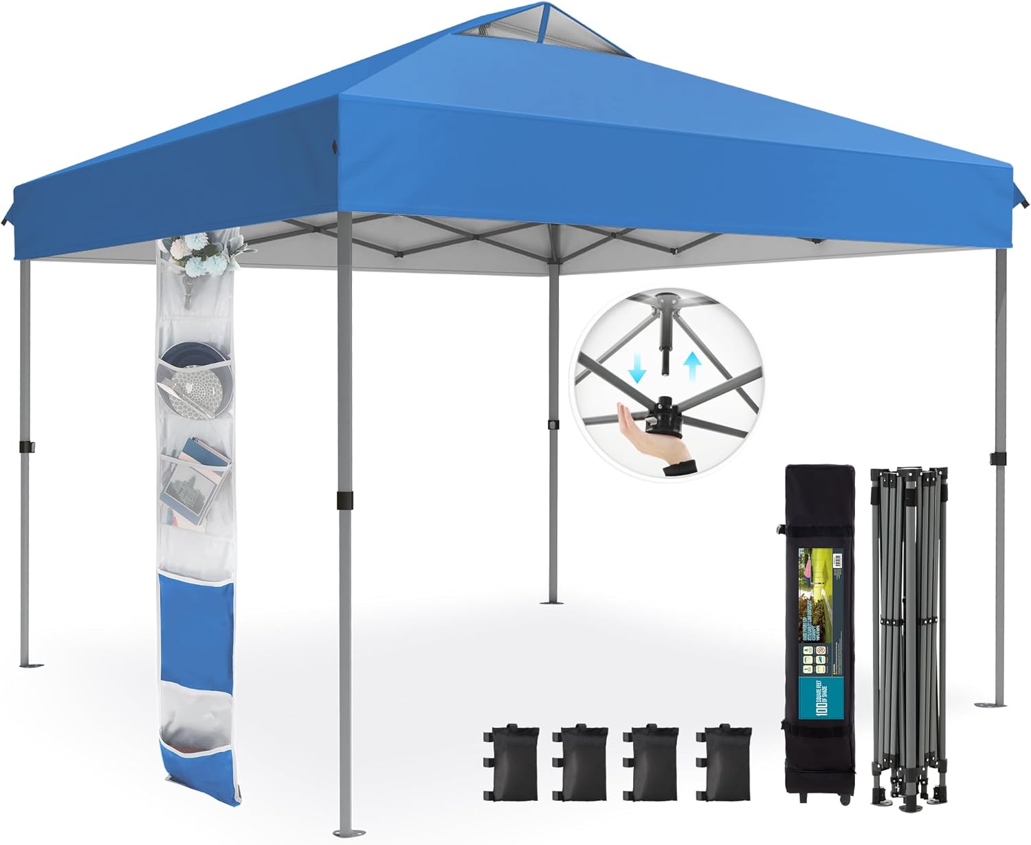 Sophia & William Canopy Tent Pop Up 10x10 ft One Person Push Set Up Tent, Outdoor Canopies Shelter Heavy Duty Straight Legs with 4 Sandbags & Guy Ropes, 1 Roller Bag & Storage Bag, 8 Stakes UPF50+