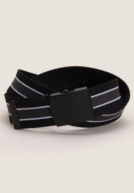 Mens Black Stripe Webbing Belt