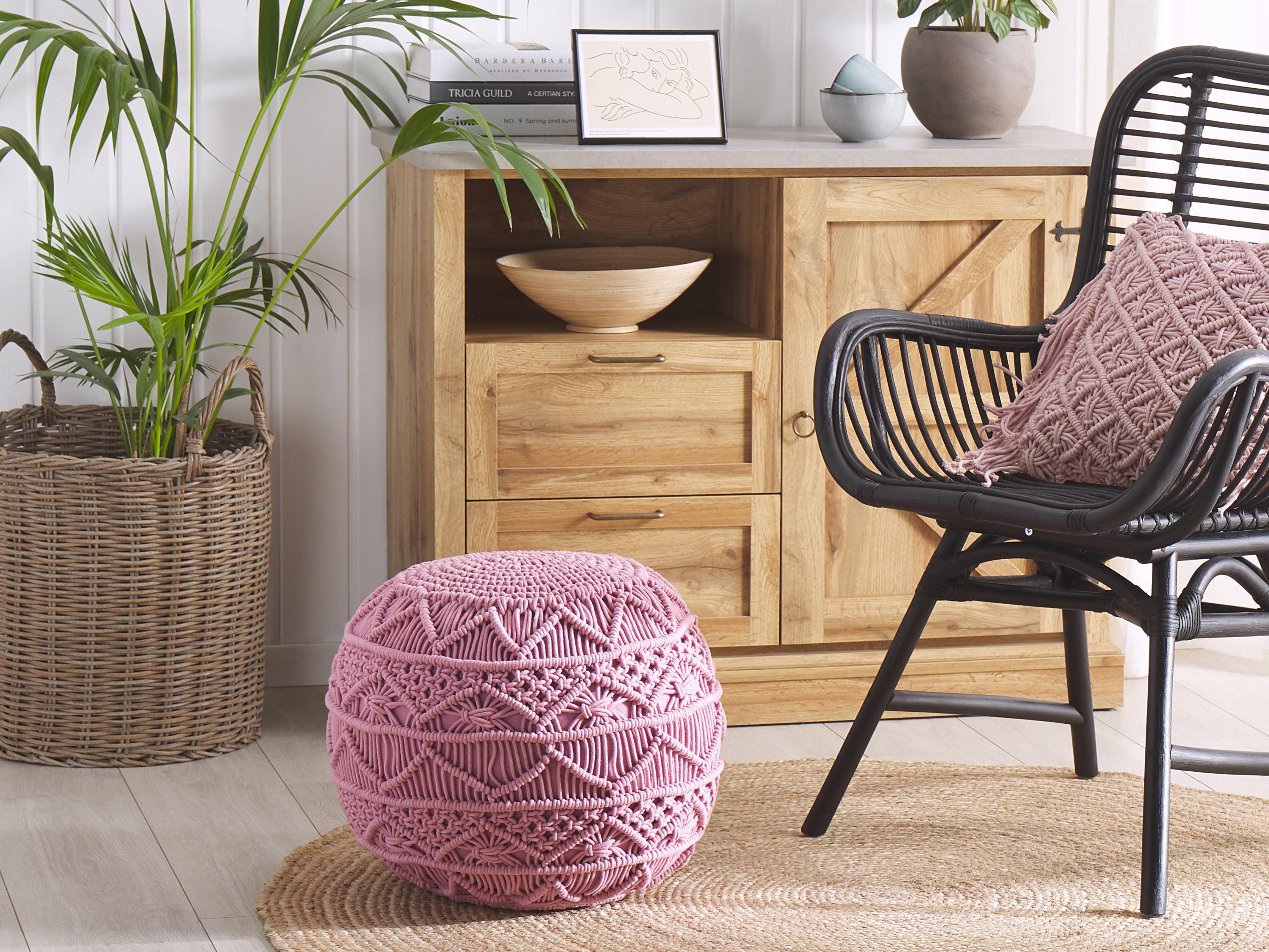Pouffe Macram�� KAYSERI Cotton Pink