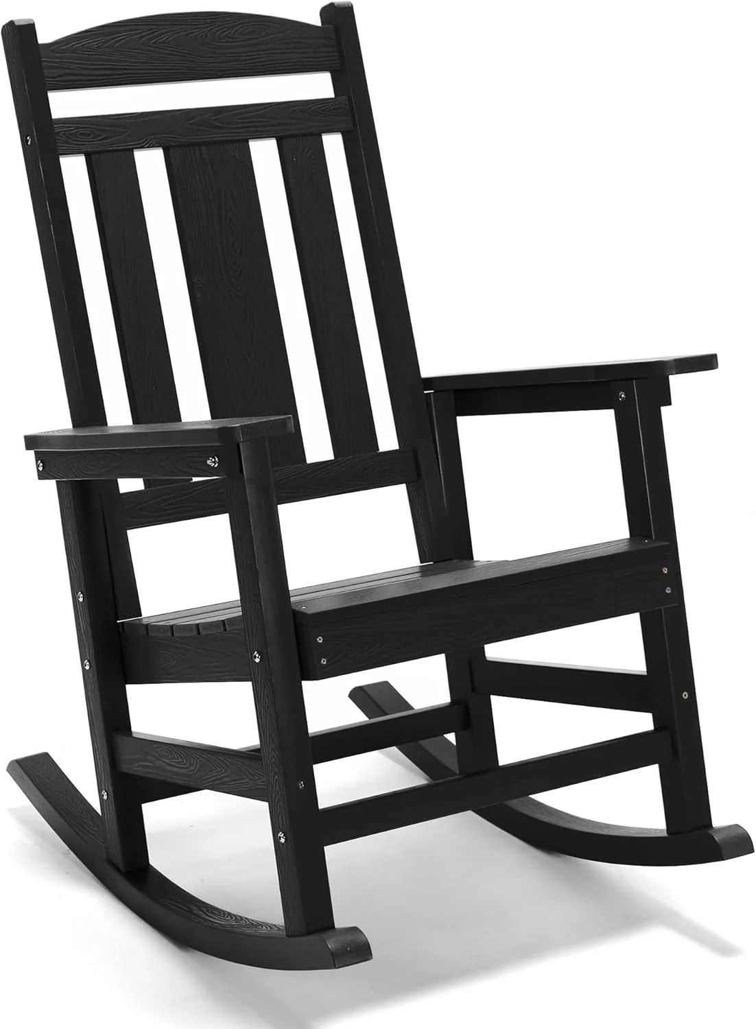 Rocking Chair Outdoor, Weather Resistant Poly Plastic Rocker Chairs, 350lb Heavy Duty, Oversized Porch for Adult, High Back Smooth Chairs Outdoor  Indoor, Black 1Chair(1pcs/Black)