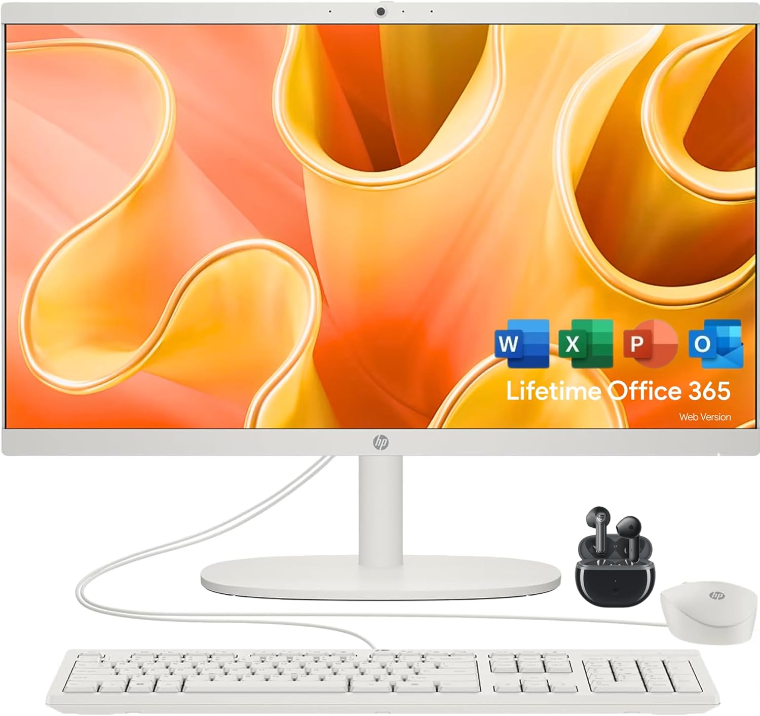 HP 22 FHD All-in-One Desktop Computer - Latest 13th Gen Intel Quad-Core - Office 365 for The Web - 8GB DDR5 RAM - 128GB UFS Storage - Wireless Earbuds - Keyboard and Mouse