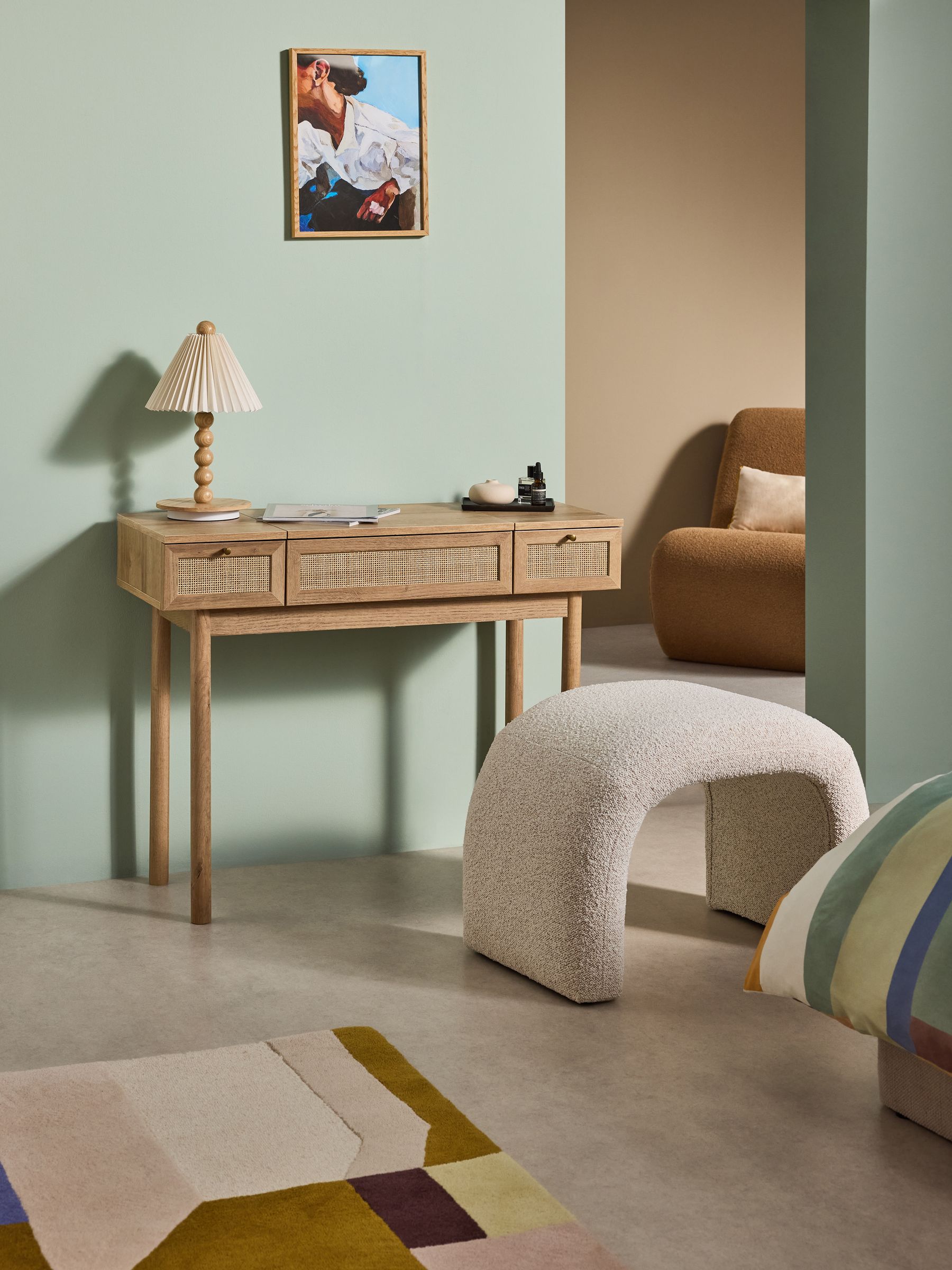 Pavia Rattan Console Dressing Table in Oak Effect