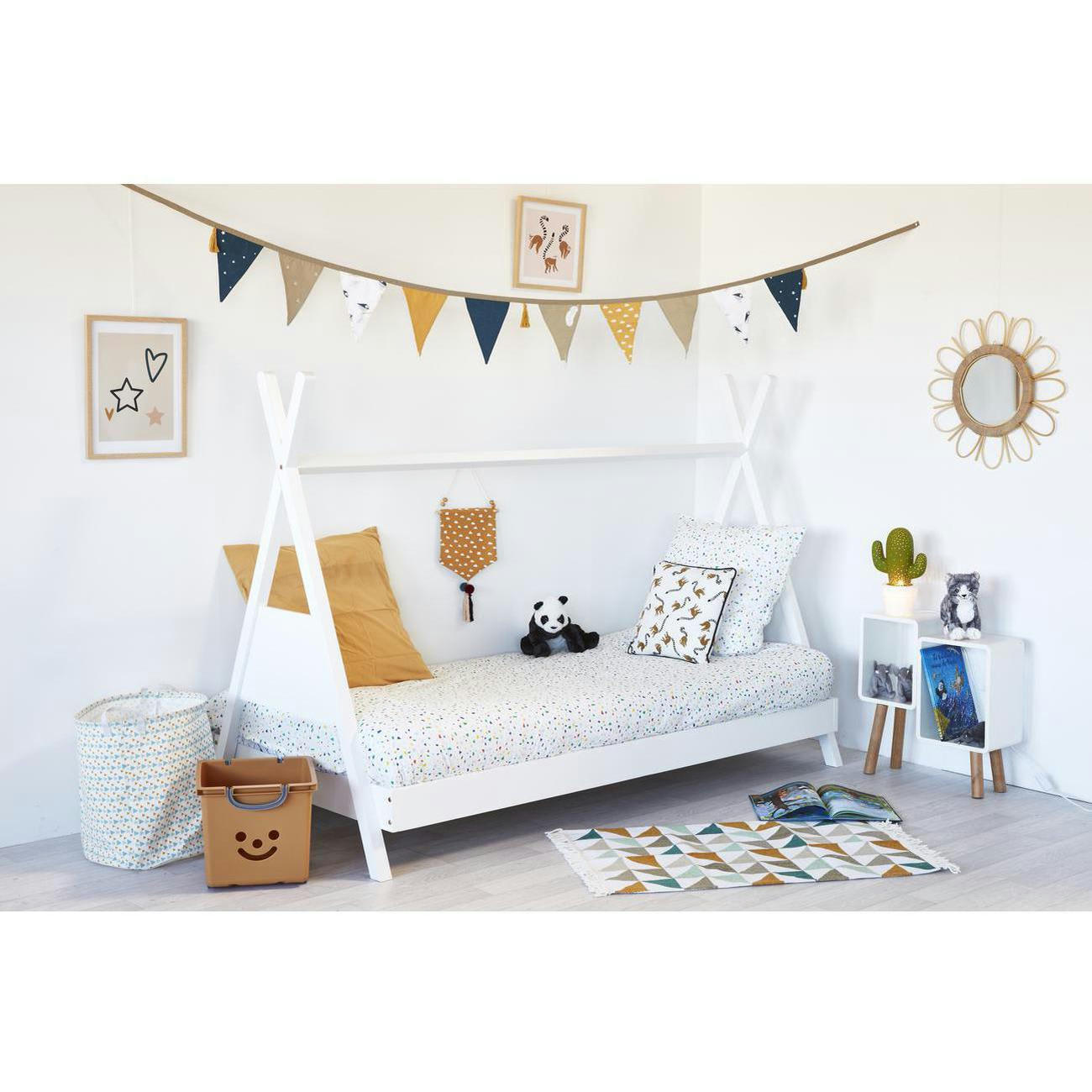 ASHA - Lit enfant cabane pin blanc sommier 190x90cm