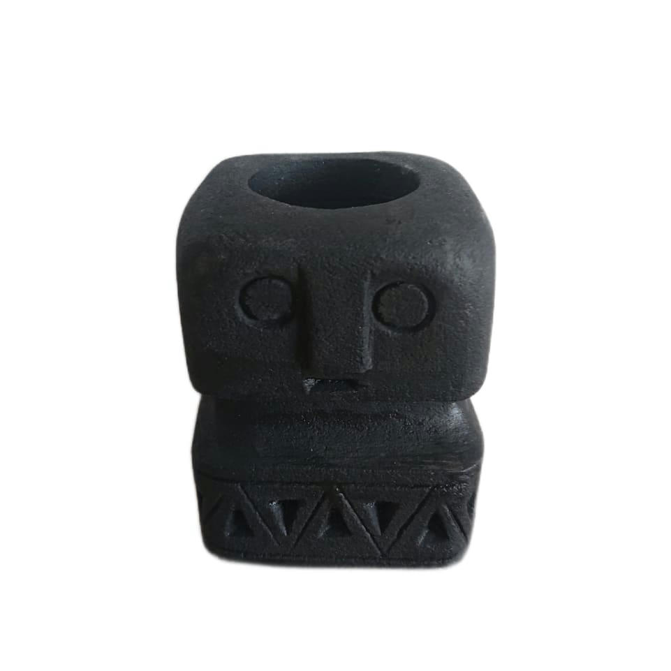 SUMBA - Porte bougie en grès, noir L8 x H10 x P8 cm
