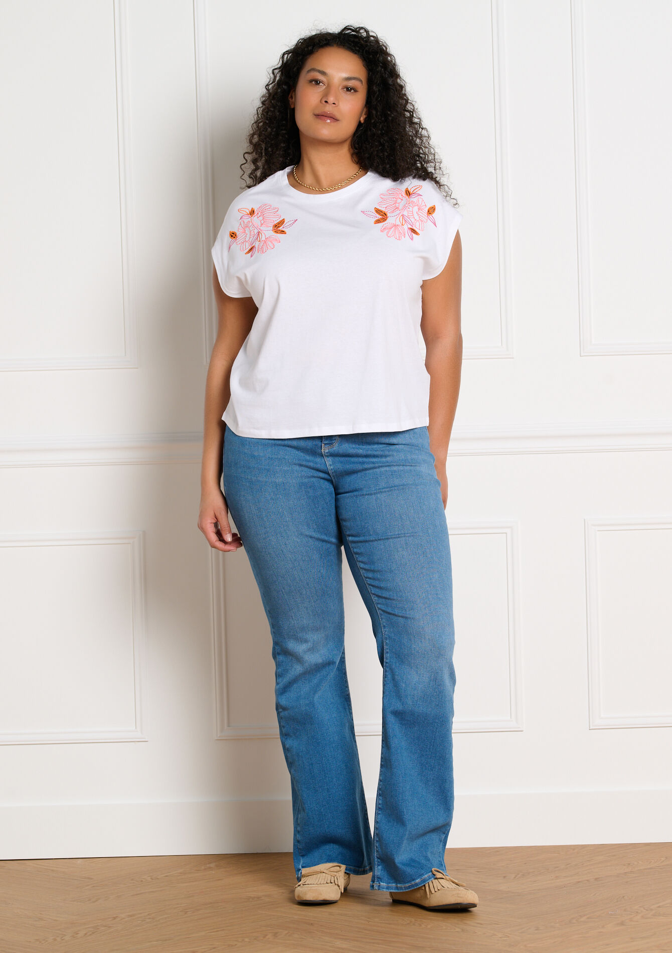 Mouwloos T-shirt met borduursel