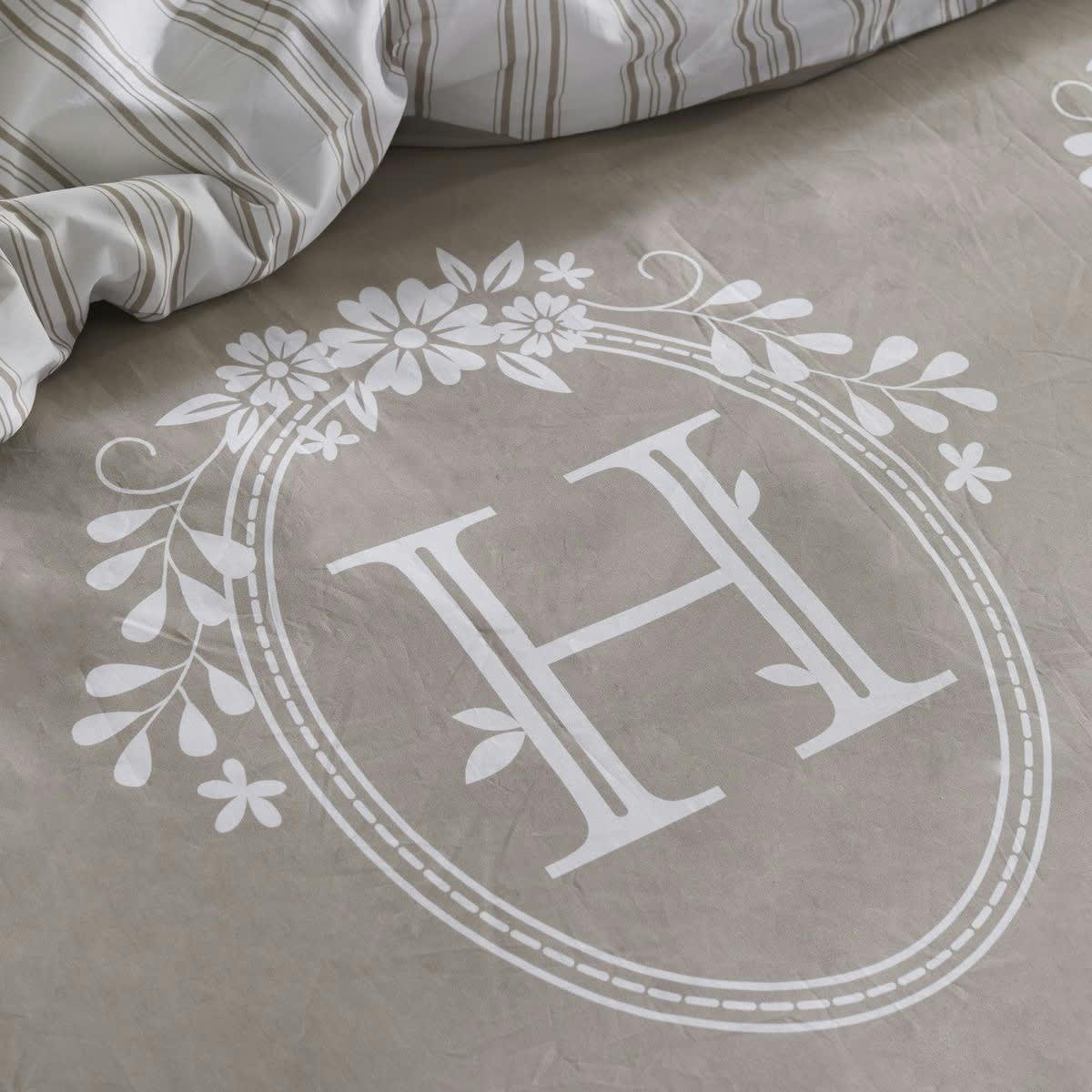 CHARME BERENICE - Parure de lit imprimé en coton beige 240x220