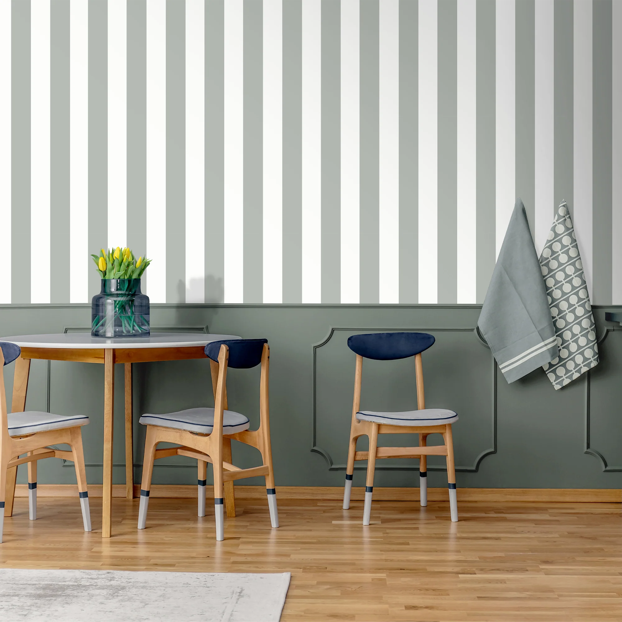 Papier peint intissé VICTOR coloris vert de gris et blanc