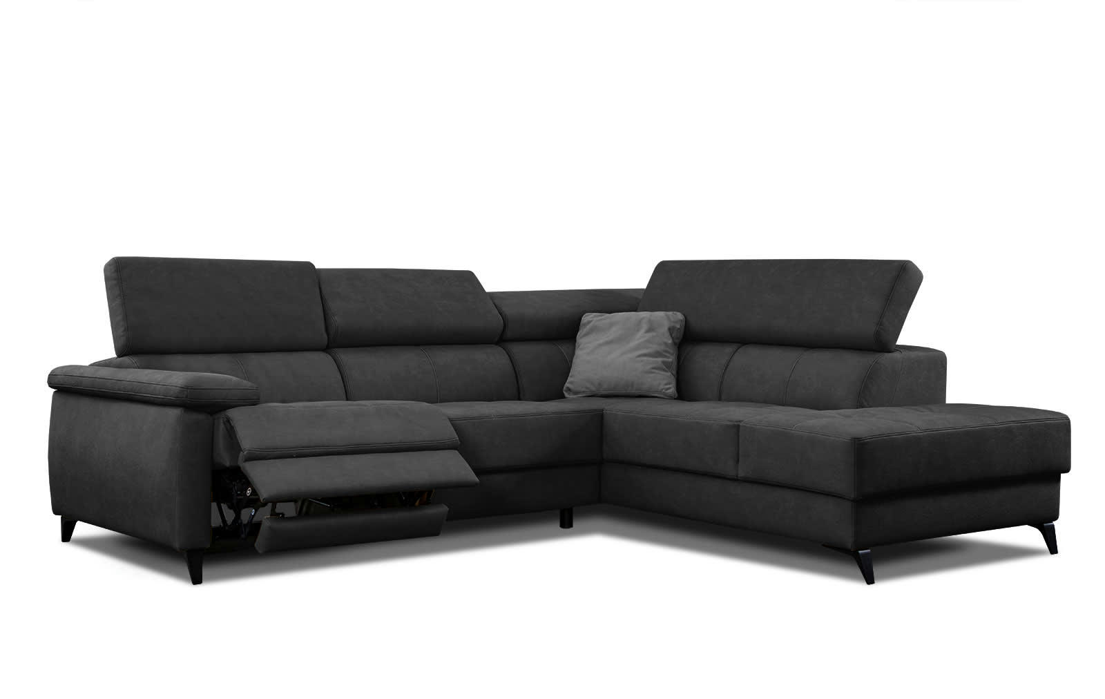 TAUNUS - Le canapé d'angle droit 5 places noir avec une relaxation