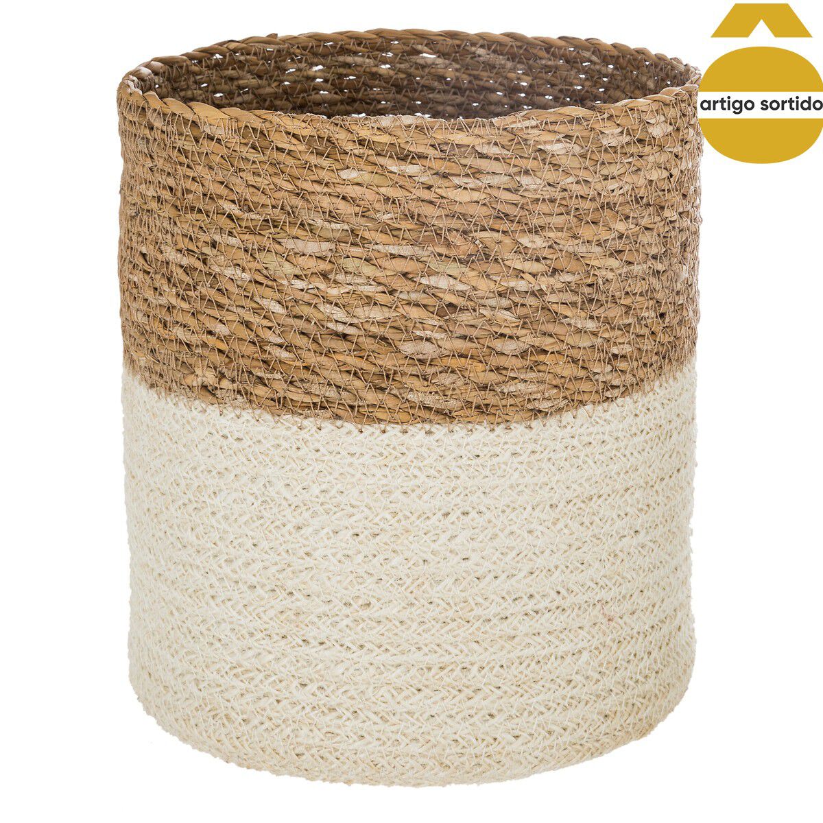 Cesto seagrass natural e branco 21cm