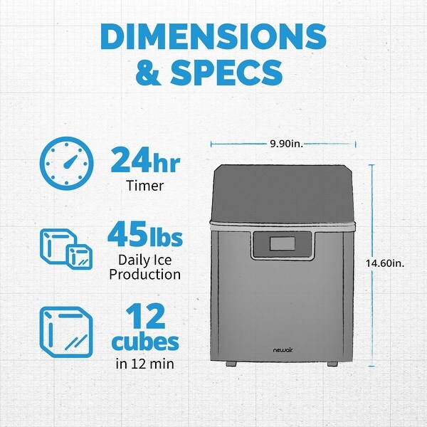 Newair Countertop Clear Ice Maker, 45 lbs. of Ice a Day with Custom Ice Thickness Settings and 1-Gallon Water Bottle Dispenser
