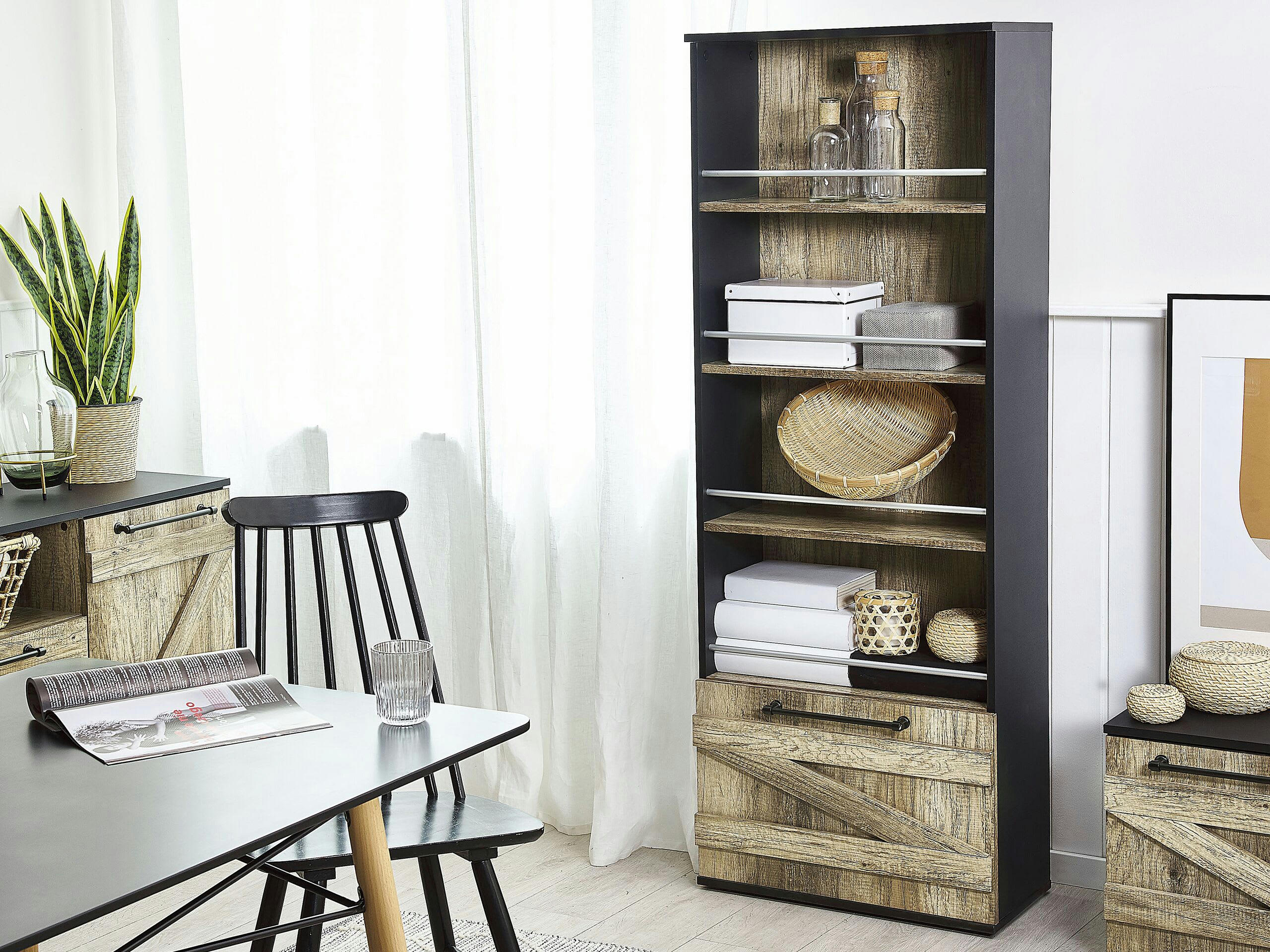 SALTER - Bibliothèque noire et effet bois clair