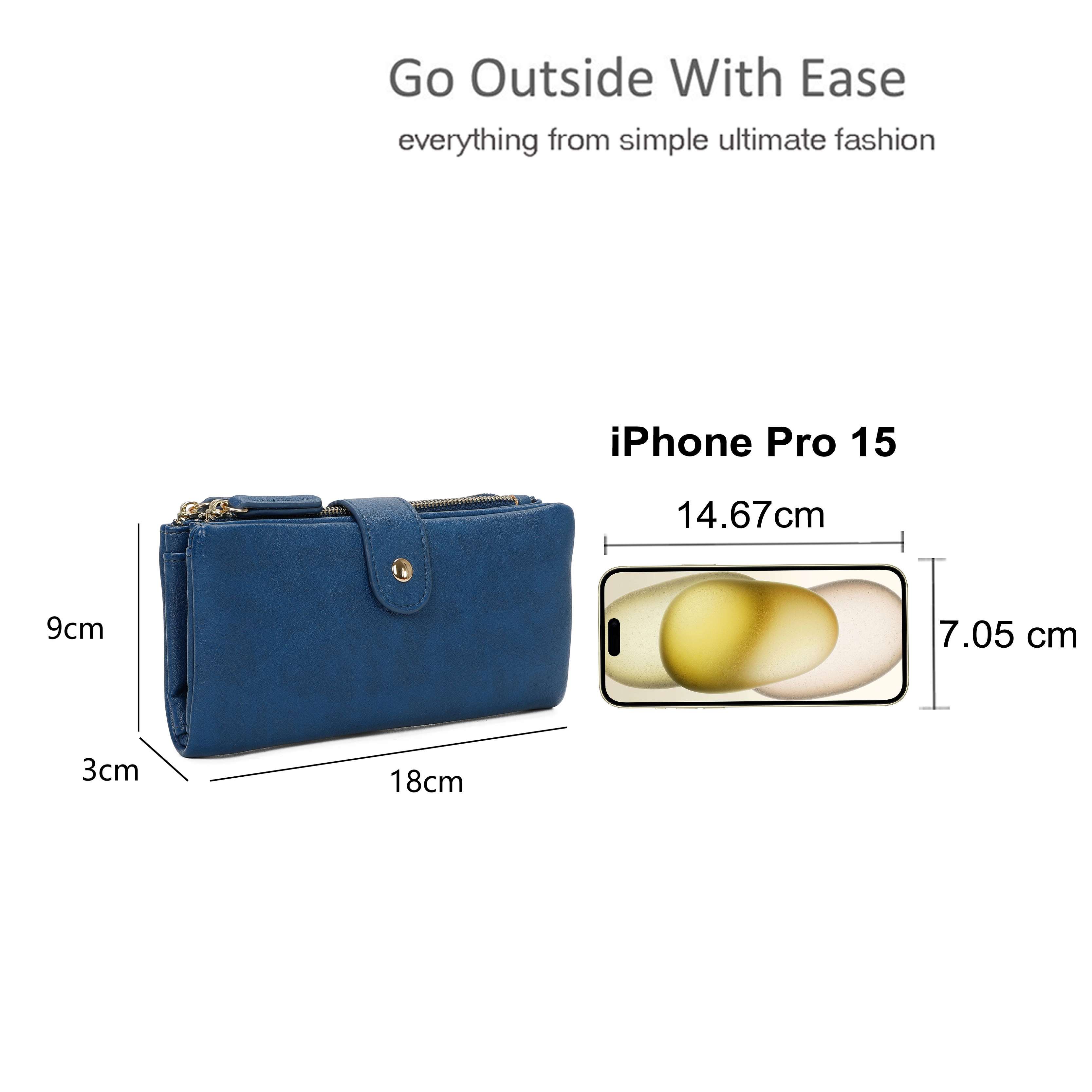 Kitise Elegant Long Wallet Clutch Card Slots Zipper Pocket Snap Closure