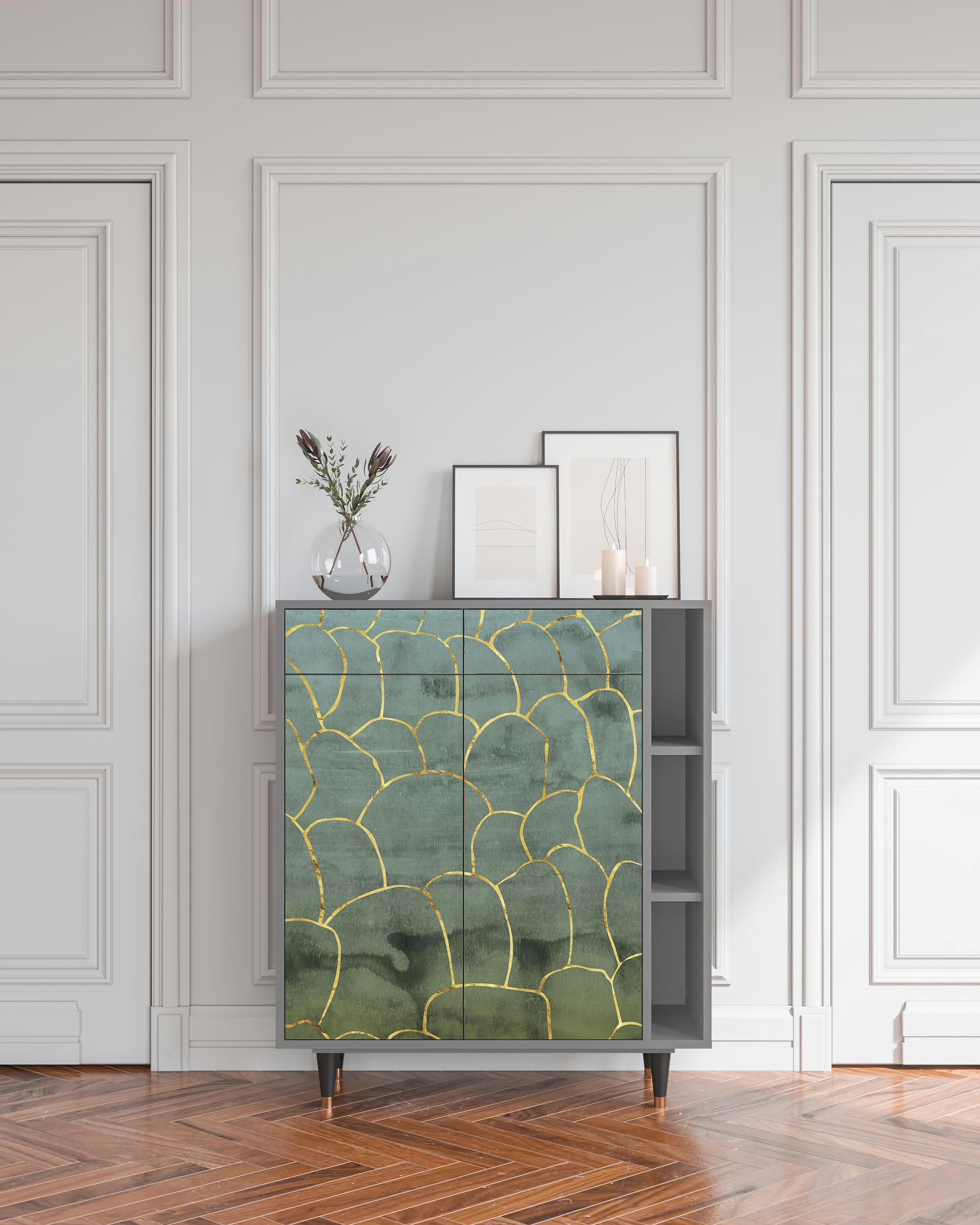 MAGNIFICENT WATER LILY - Buffet  bleu-vert 2 tiroirs et 2 portes L 94 cm