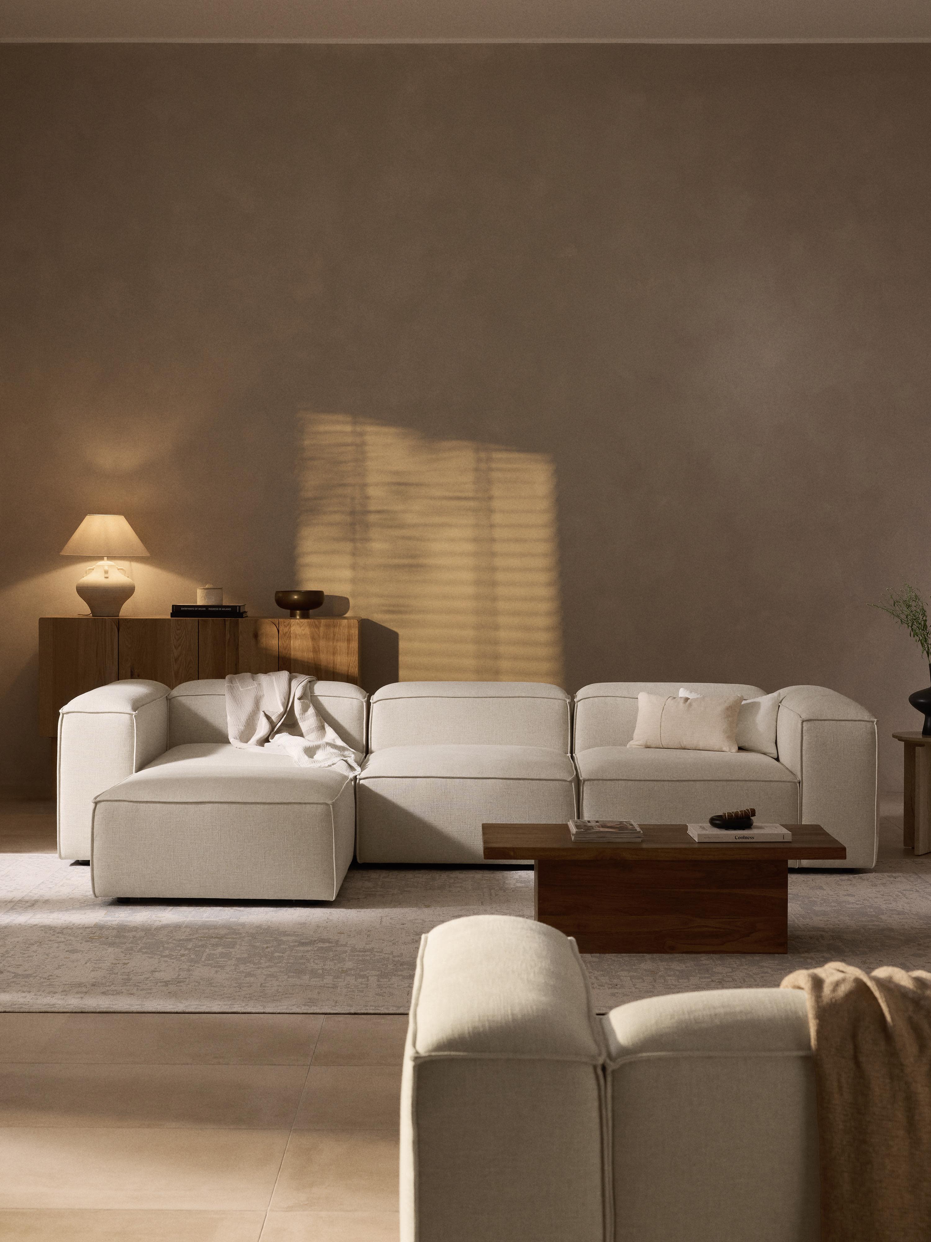 Modulares Sofa Lennon (4-Sitzer) aus Leinen-Mix mit Hocker (links/rechts)