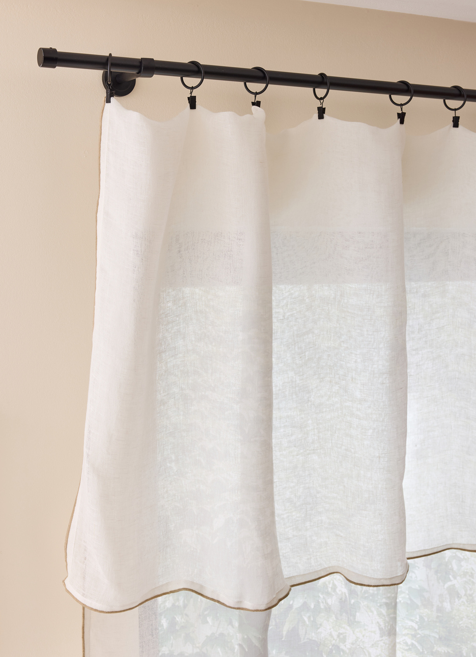 VOILAGE EN LIN ET BOURDON CONTRASTÉ LARY BLANC/BEIGE