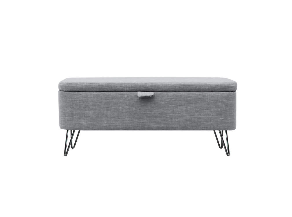 POLY - Bout de lit avec coffre de rangement et pieds en métal - Gris clair