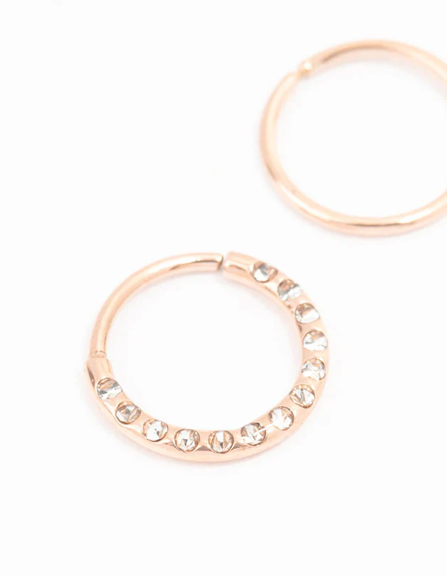 Rose Gold Plated Surgical Steel Textured Nose Rings 2-Pack