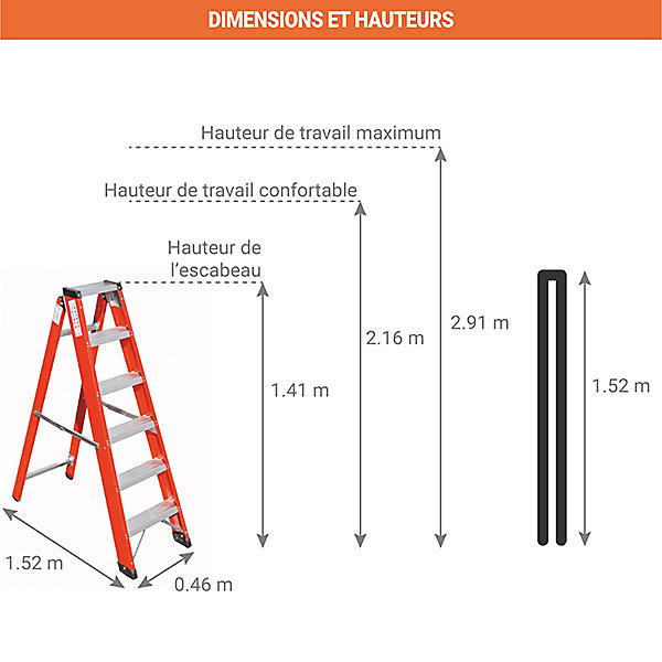 Escabeau simple 6 isolant en fibre de verre avec porte-objets - hauteur 1.52m - SCAV016/06