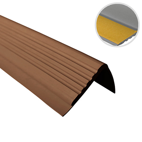 Nez de marche PVC 48x42mm, QUEST, profilé d'escalier PMW, auto-adhésif, antidérapant, d'escalier-protection, marron, 0.8m