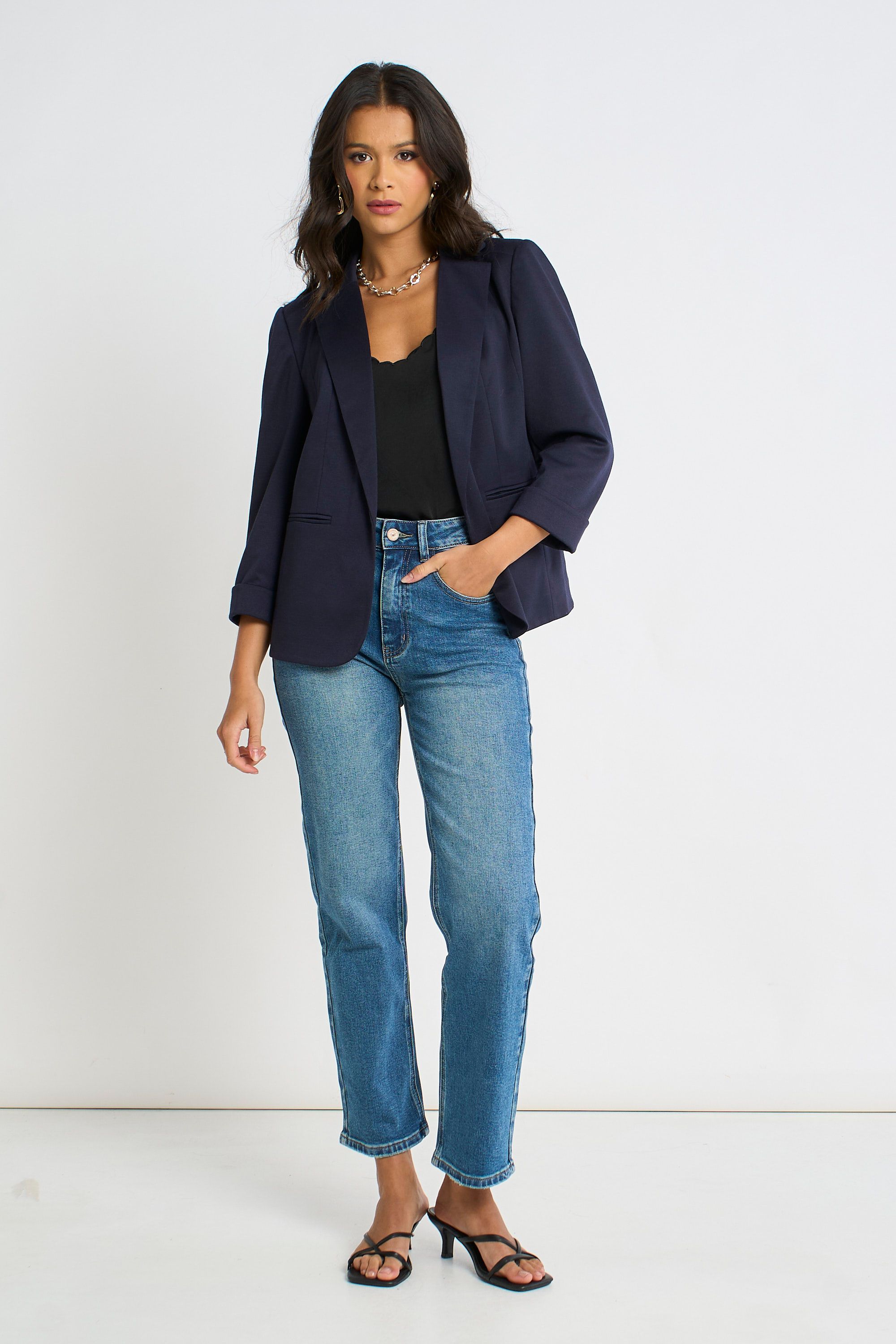 Gini London Navy Ponte Edge to Edge Jacket