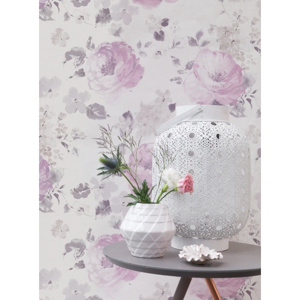 Vliestapete, Floral, beige/grau/rosa, matt