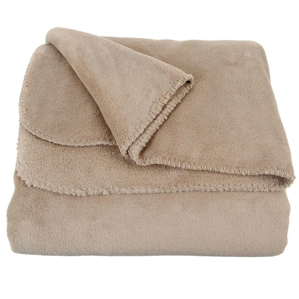 - Plaid en polyester recyclé beige 150x230